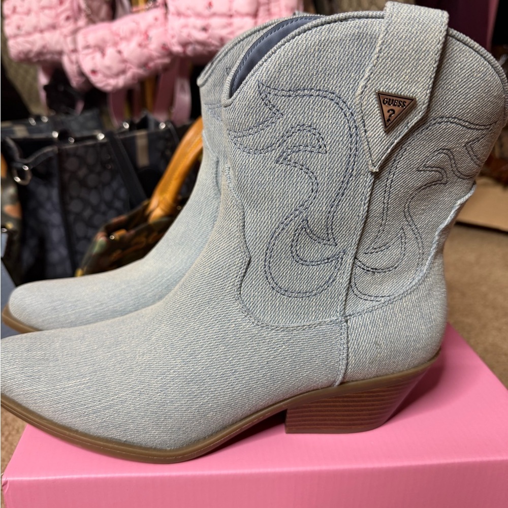 NEW Guess Los Angeles Denim Western Ankle Boots Size 8M